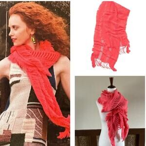 Anthropologie  Madison 88  Fringed Openwork Scarf in Coral